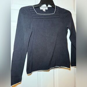 Petite Sophisticate SILK Black Sweater Pearl Pinpoint Design Neckline Small?